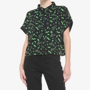 Rob Zombie Bats & Skulls Woven Button Up Shirt‎ Hot Topic